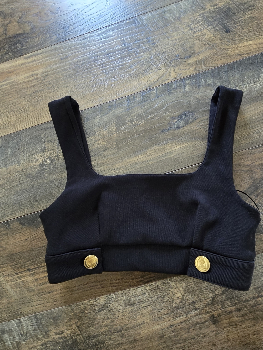 Zara Black Ribbed Top with Branded Neck Tag